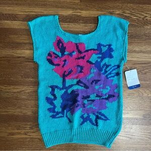 vintage Oldstock NWT sweater LOH M L 90s floral sleeveless